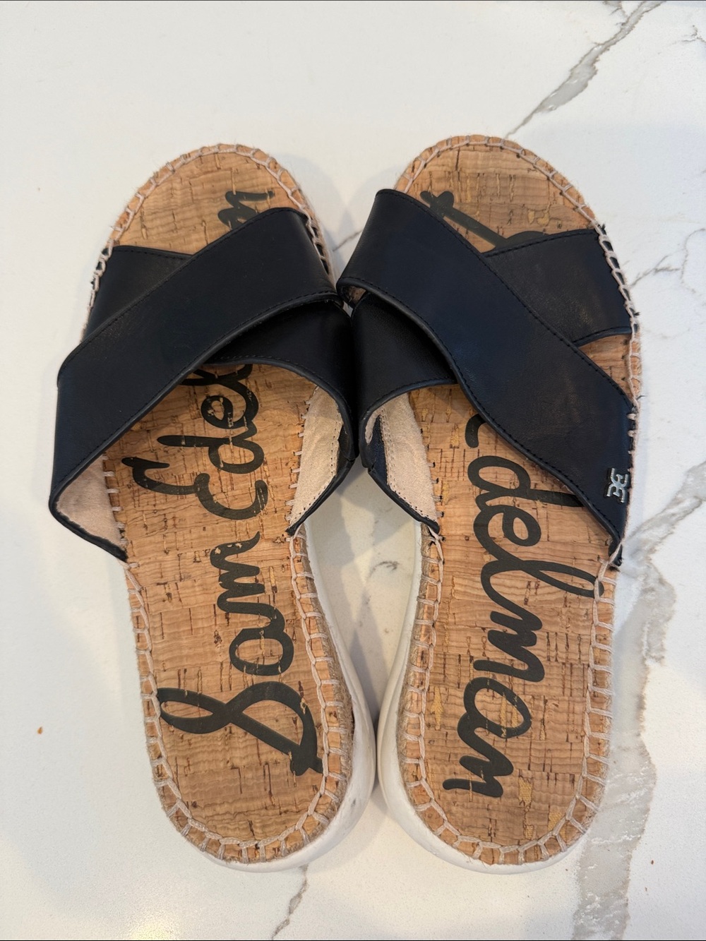 Sam Edelman Cork Footbed Black Cross-Band Sandals  6.5
